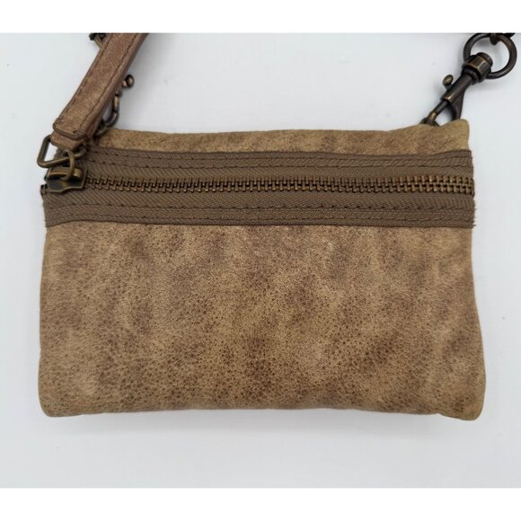 J.Crew Taupe Distressed Faux Leather Crossbody Bag Chain Strap Zip Purse 8x5 - Picture 4 of 9